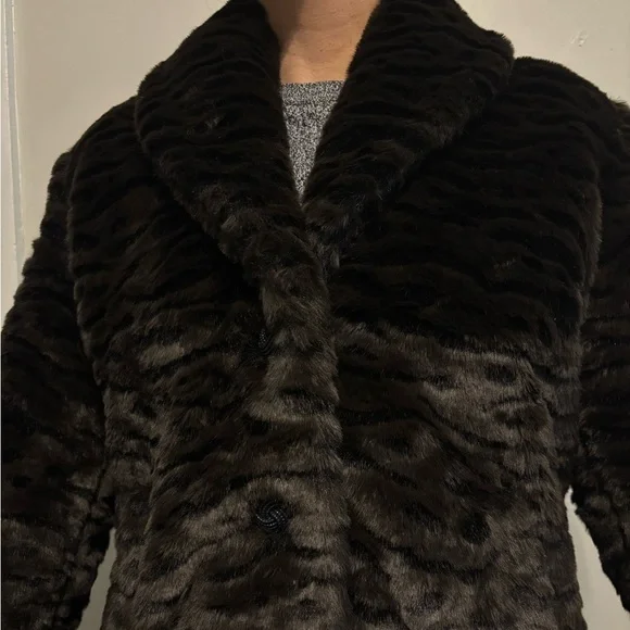 Vintage Grunge Winter Dark Brown Faux Fur Streetwear Midi Whimsygoth -Size Large - Picture 4 of 14